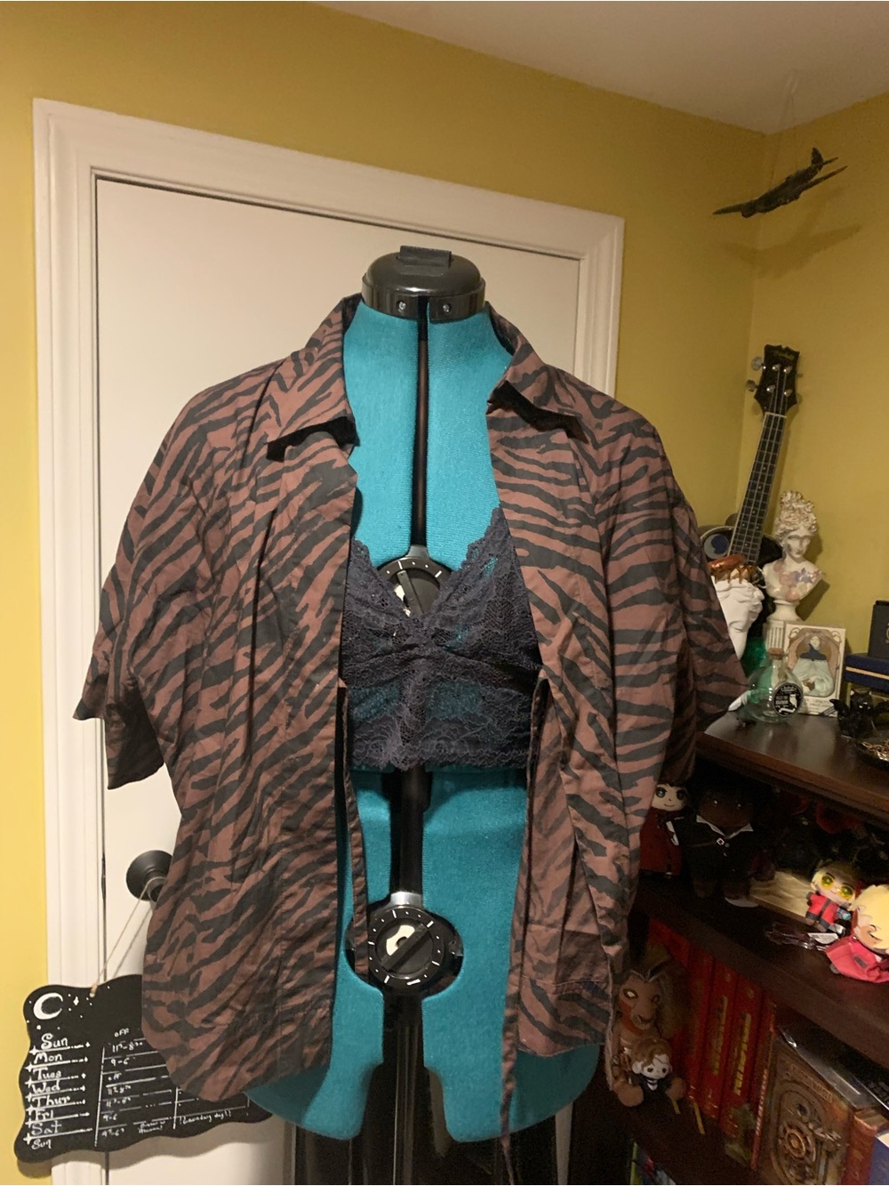 Banana Republic X White Lotus Brown and Black Zebra Print Short Sleeve Shirt